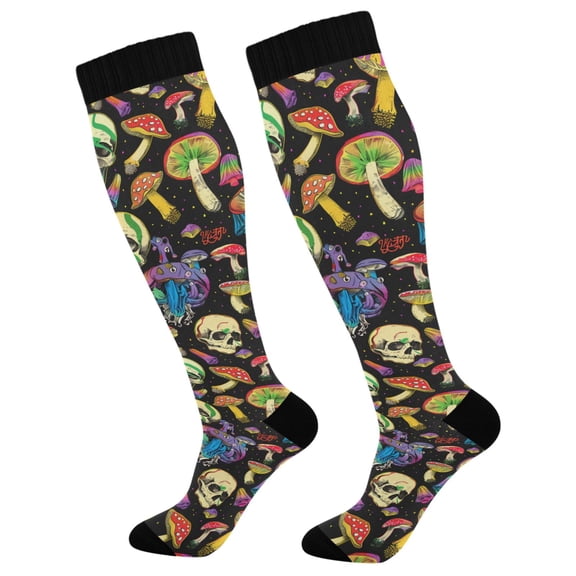 joogoo Magic Skull Rainbow Mushrooms Socks Women Men Knee High Sock