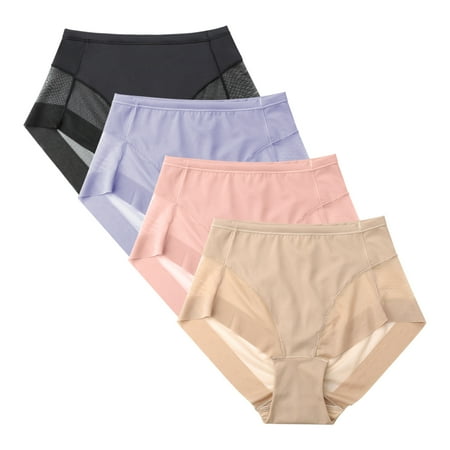 

Charmo Womens Seamless Underwear Mesh Mid Waisted Panties Comfort Briefs Pack of 4