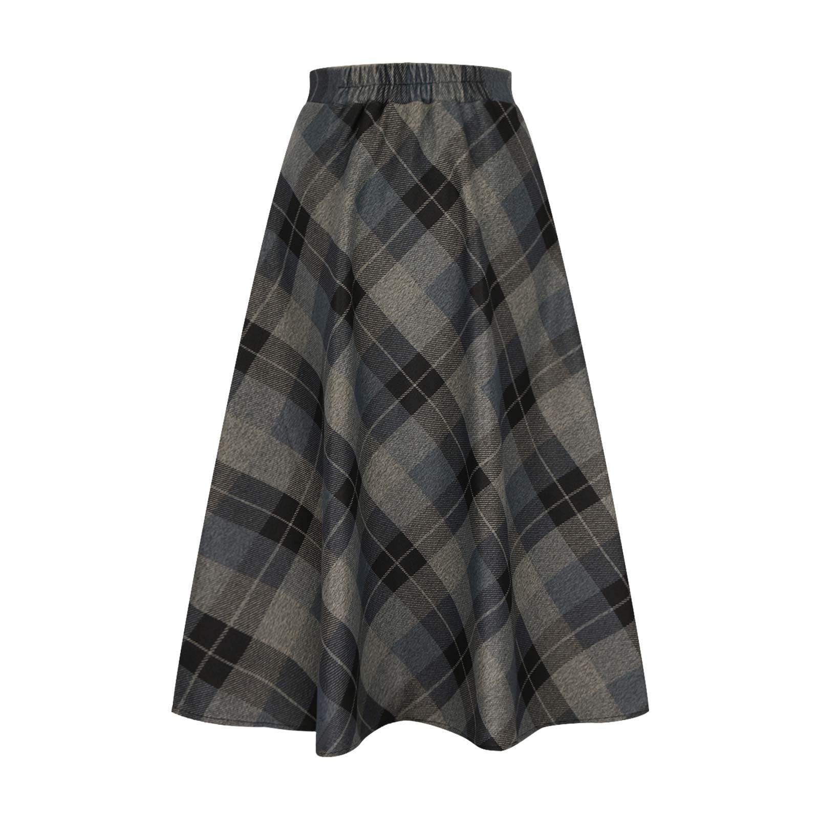 Soft Wool Maxi Skirts for Women High Waist A Line Plaid Long Skirt