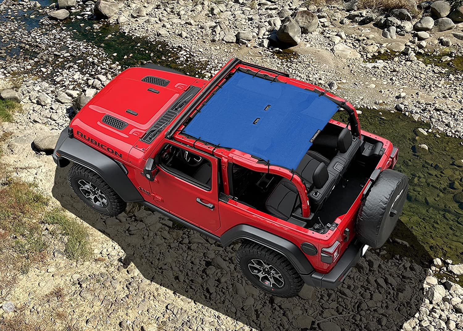 Shadeidea Jeep Wrangler Sunshade JL (2018-Current) 2 Door Sun Shade Front and Rear - Blue Mesh Screen Top Cover UV Blocker with Grab Bag - 10 Years Warranty