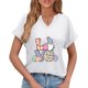 thumbnail image 5 of Corto para las Mujeres Casual Verano 2025 Pascua Impresión V-Cuello Camiseta, Ligero 95% Poliéster 5% Spandex Top para Toda la Temporada Hogar Y Diario, 5 of 7