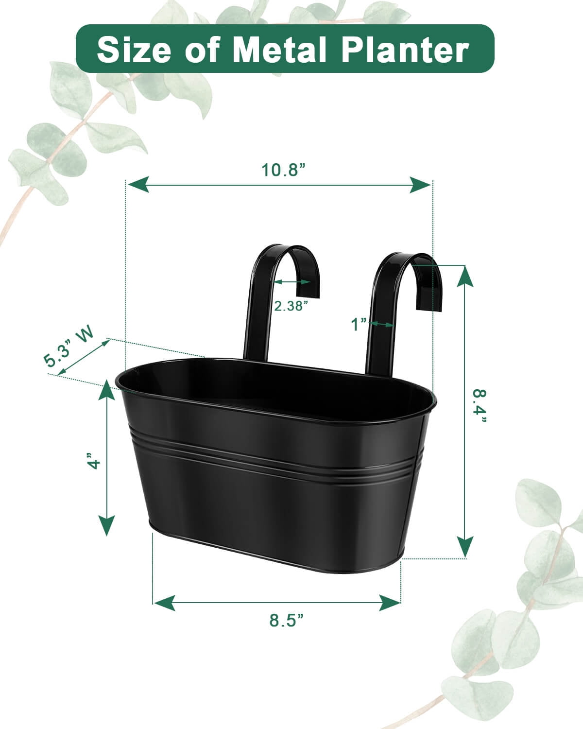 Metal Railing Planter for Outdoor Plants - 3 Pack Balcony Hanging Planter Box with Detachable Hooks and Drain Holes Oval Hanging Pots Fence Planters for Railing Garden Fence, Black