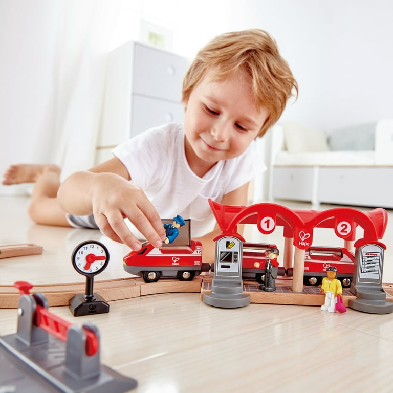 Hape Wooden Train Set: Busy City Rail Set - 51 Pieces - Kids Pretend Play  Railway Set