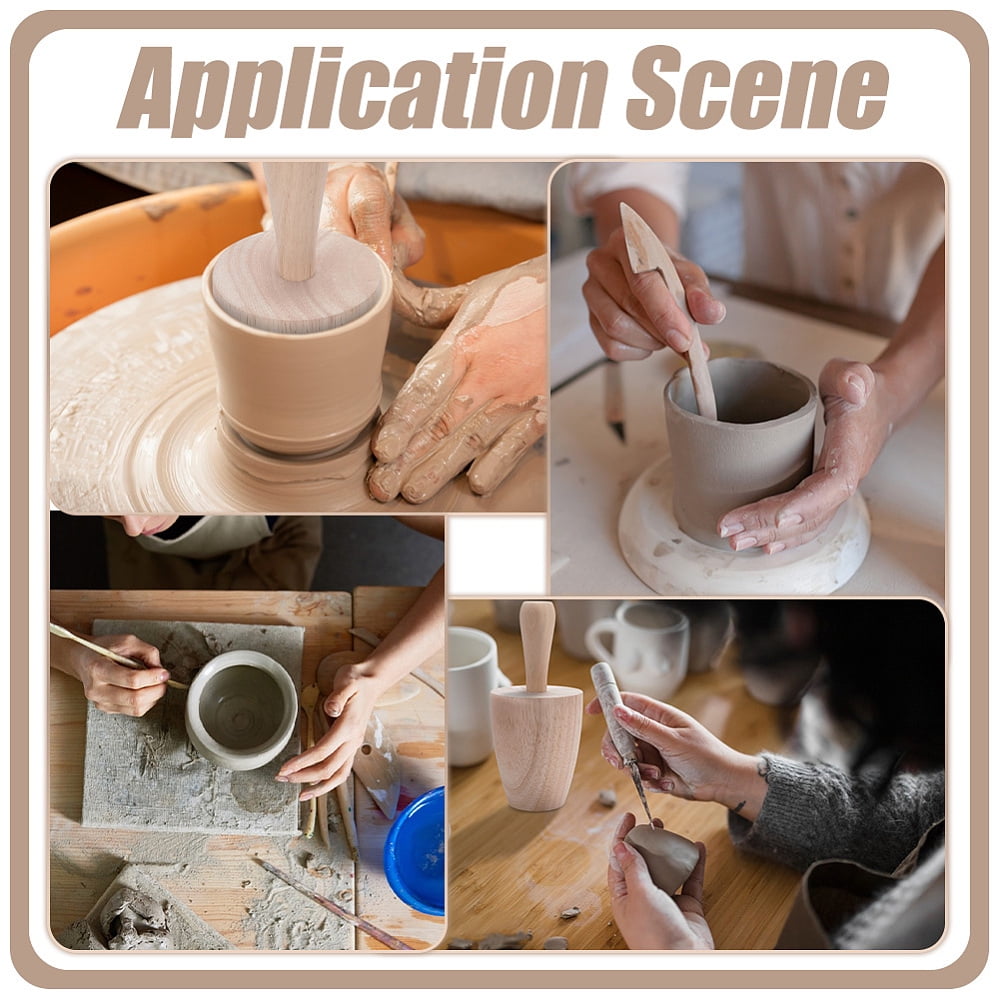 Cup Pottery Tool Wood Curved Plaster Tools Wooden Pottery Shaper Tools with Handle Blanched Almond Ceramics Shaping Tool for DIY Handmade Mugs Vases Clay 3.89"x8.54" DIY