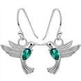 thumbnail image 1 of Encantadoras joyas de pájaros voladores para niñas y mujeres Pendientes de colibrí de plata y cristal verde, 1 of 8