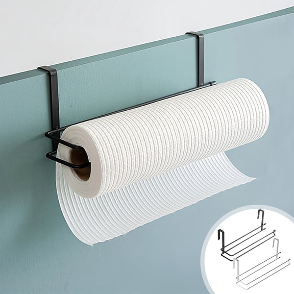Over Cabinet Paper Towel Holder Rack – Kitchen Paper Towel Dispenser Organizer, Cabinet Door Mount Hanging Paper Roll Hanger, Space Saving Stainless Steel