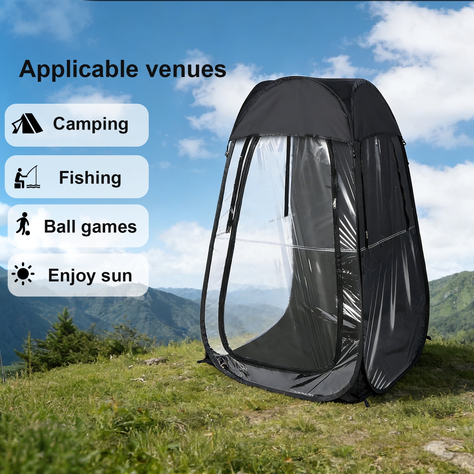 LuckyNote Portable Pop Up Canopy Tent, Instant Shelter for Outdoor Sports Events, Fishing and Camping, Wind and Rain Protection, Black