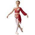 thumbnail image 5 of iiniim Girls Lyrical Dance Outfit One Shoulder Long Puff Sleeve Crop Top With Applique Asymmetrical Skirt Set Burgundy 10, 5 of 7