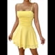 thumbnail image 1 of Vestido de Fiesta de Tirantes Finos en Color Liso para Verano, Amarillo , Talla S, 1 of 7