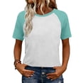 thumbnail image 2 of Color Block Raglan Sleeve Casual Short Sleeve Top for Women, 2 of 7
