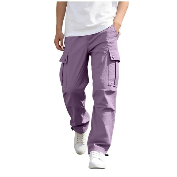 Besolor Kids Boys Cargo Pants Elastic Waisted Wide Leg Lightweight Breathable Teen Boy Outdoor Hiking Workout Trousers with Multi-pocket(15-16 Years,Purple)