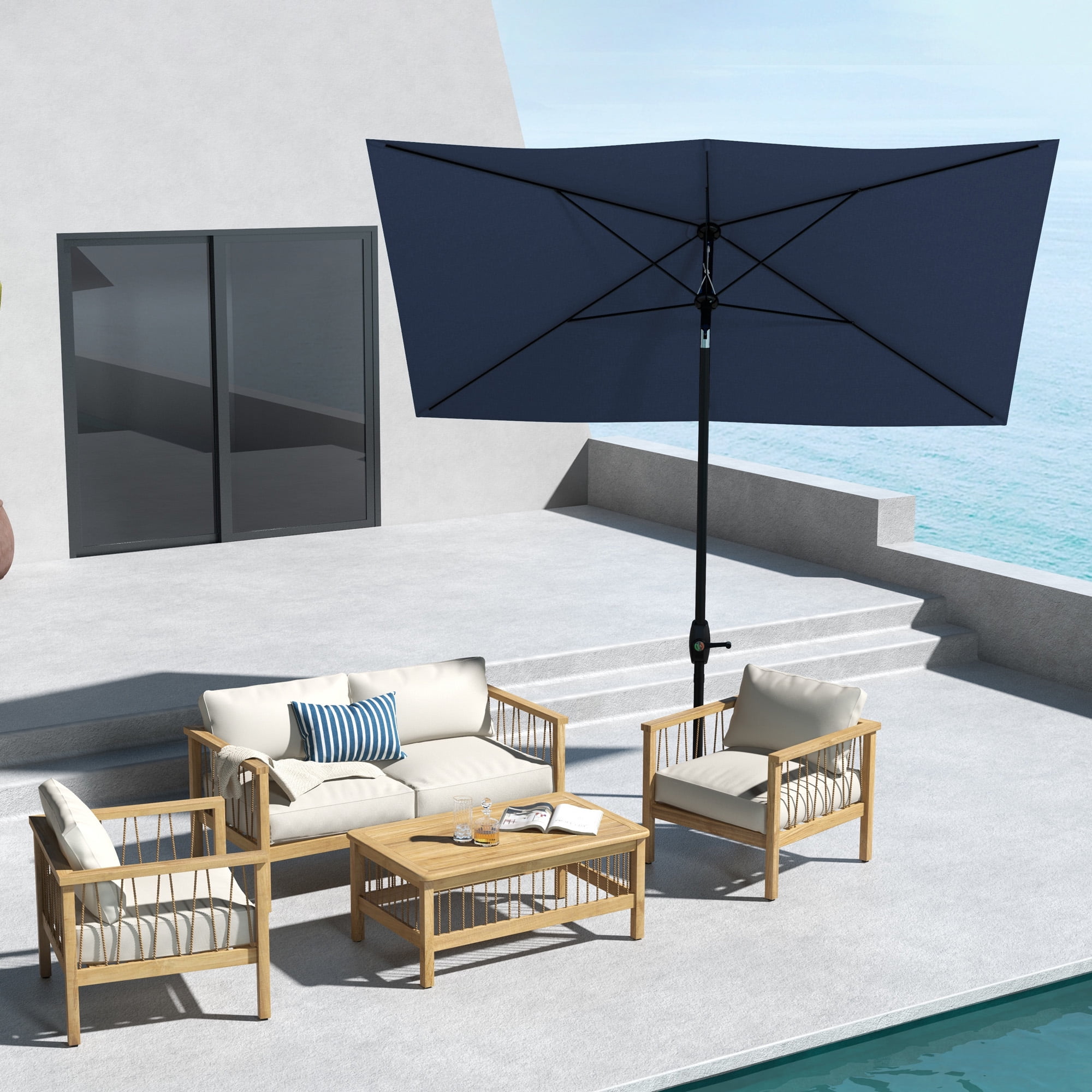 Outsunny 96.25 Inches Blue Solid Print Rectangle Market Patio Umbrella, Water-Resistant
