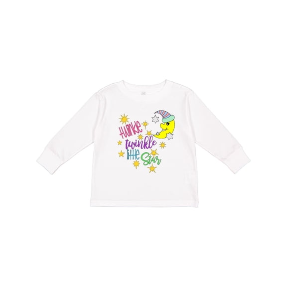 Inktastic Twinkle, Twinkle, Little Star with Yellow Moon in Night Cap Boys or Girls Long Sleeve Toddler T-Shirt