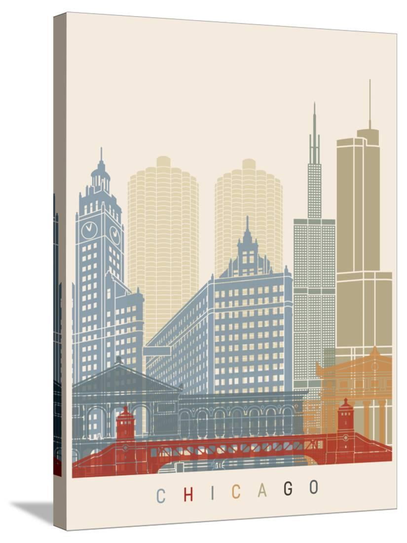 Chicago Skyline Poster, GalleryWrapped Canvas Print Wall Art by