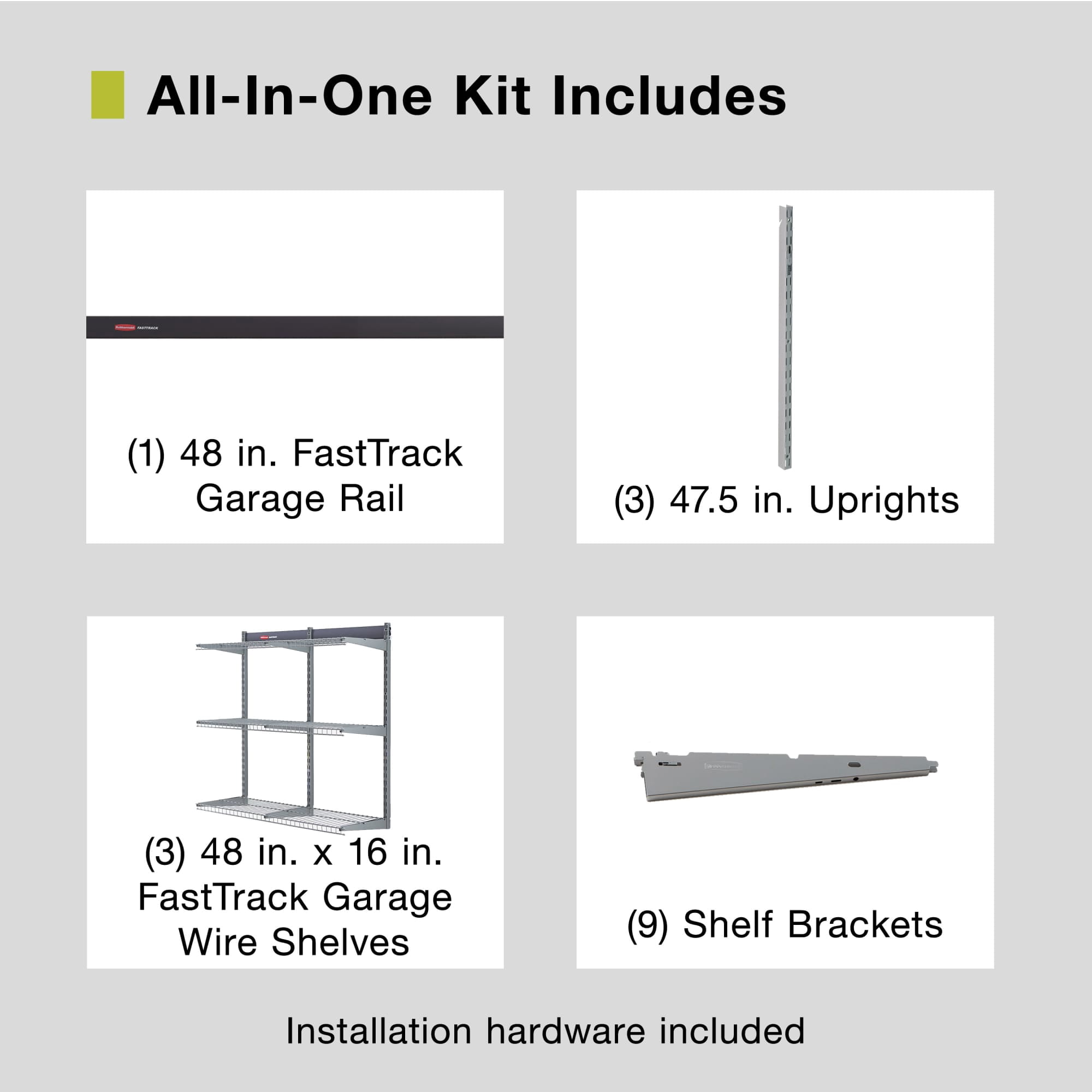 Rubbermaid Garage FastTrack Rail Shelf Kit, 16-Piece, Black