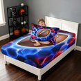 thumbnail image 4 of Manfei Boys Football Twin Fitted Sheet, Rugby Gamer Bedding, Red Blue Brown 2pcs, 1 Fitted Sheet and 1 Pillowcase, 4 of 6