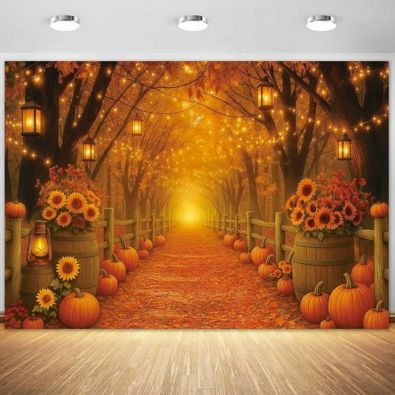 Felortte 10x8FT Fall Photo Backdrop Autumn Forest Scenery Maple Leaves Pumpkins Sunflowers Photography Background Thanksgiving Day Friendsgiving Party Decorations Photo Booth