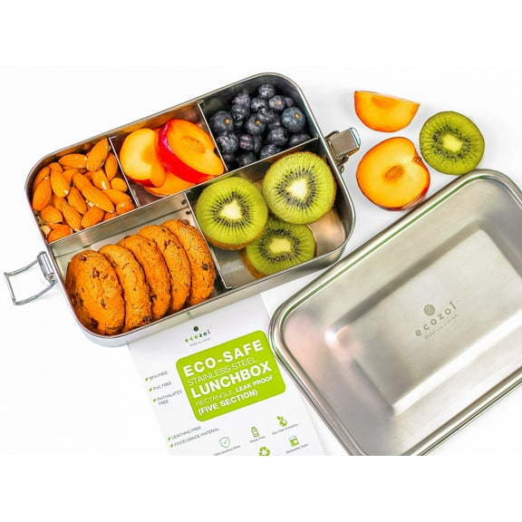 Stainless Steel Lunch Box, 5 Compartment, Leak Proof, 50 Oz