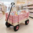 thumbnail image 2 of Pink Wooden Kids Pull Wagon All Terrain Wheels,Outdoor 176 lbs Portable Toy Cart, 2 of 27