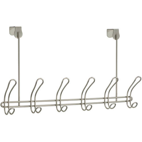 EVIDECO Attaccapanni Da Porta Con 6 Ganci - Over-the-Door In Metallo Grigio Cromato - Senza Fori, Misura 26x20x4,5 Cm