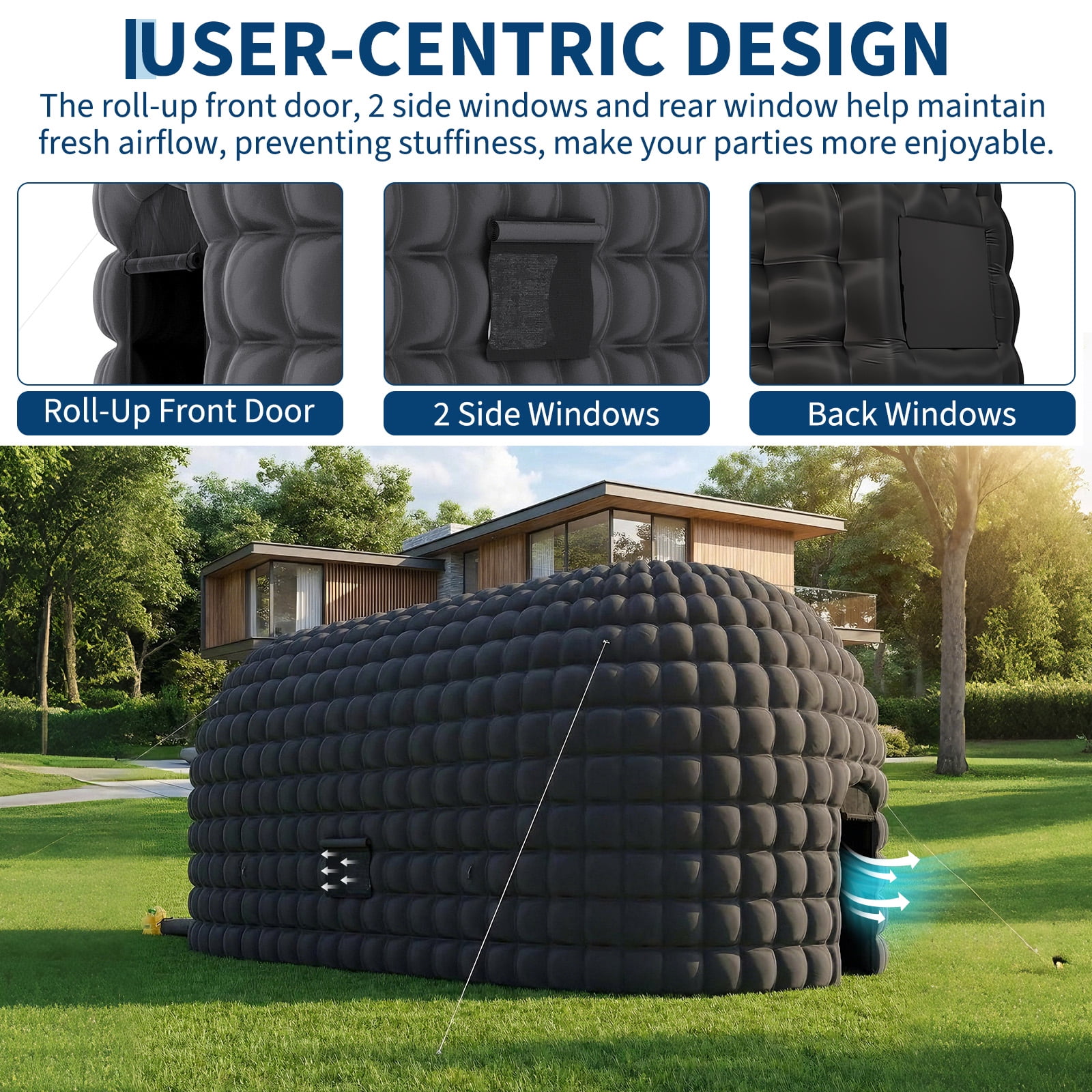 Inflatable Nightclub Party Tent 33.5x18.4x14.8ft, Portable Blow Up for Birthday, Wedding, Rental, Black