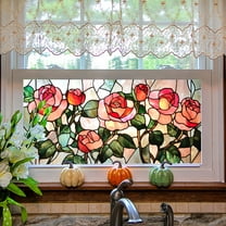 Stained Glass Window Film, Flower Static Cling Window Privacy Film Decorative UV Sun Blocking Non-Adhesive Glass Window Covering for Home Bathroom