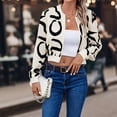 thumbnail image 4 of Womens Bomber Jackets Lightweight Zip Up Long Sleeve Coat Casual Stand Collar Print Baseball Jacket Pockets (Beige L), 4 of 4