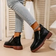 thumbnail image 4 of Ankle Boots for Women Lug Sole Chunky Heel Vintage Leather Zipper Short Fall Booties Casual Round Toe Slip on Loafers, 4 of 7