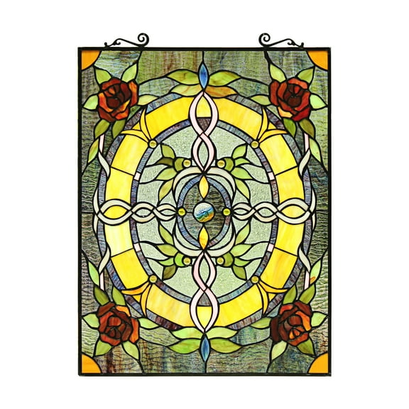 RADIANCE Goods Tiffany-Style Floral Stained Glass Window Panel 24" Height