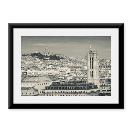 Framed Art Print, City with St. Jacques Tower and Basilique Sacre-Coeur viewed from Notre Dame Cathedral by Panoramic Images, 17-7/8" x 21-7/8"