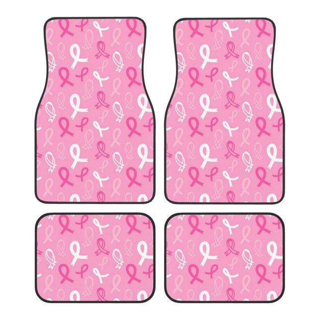 Balery Breast Cancer Awareness (3) Juego de 4 Alfombrillas para Auto, Revestimientos de Caucho Resistente, Diseño Antideslizante