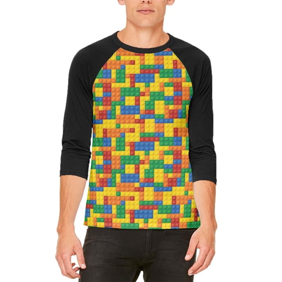 Halloween Building Blocks Costume Mens Raglan T Shirt White-Black MD