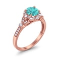 thumbnail image 5 of Floral Art Deco Ring Rose Tone Paraiba Tourmaline CZ 925 Sterling Silver Size 5, 5 of 5