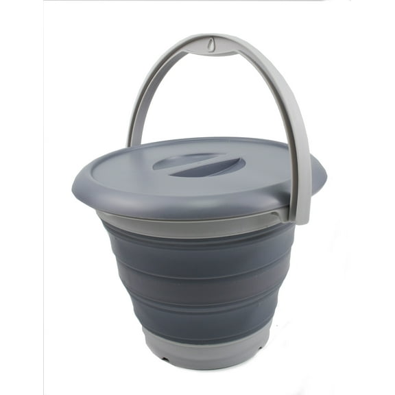 SAMMART 5L (1.32 Gallon) Collapsible Fishing Bucket with Removable Lid - Foldable Round Tub - Portable Plastic Water Pail - Space Saving Outdoor Waterpot