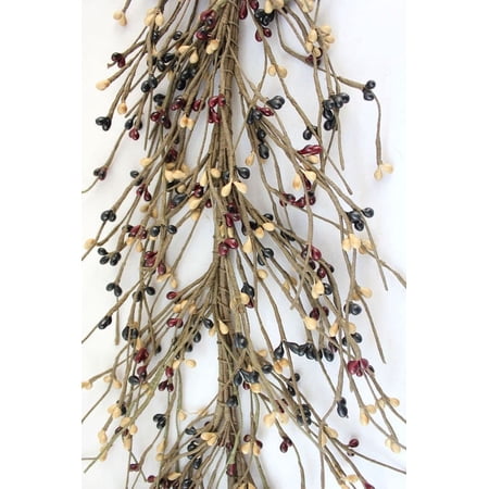 EV-C10 Primitive Pip Berry Garland in Black, Tan and Burgundy Color - 5 foot / 60 inches Length, Home Décor, Wedding, Fireplace, Kitchen and Dining Table Décor