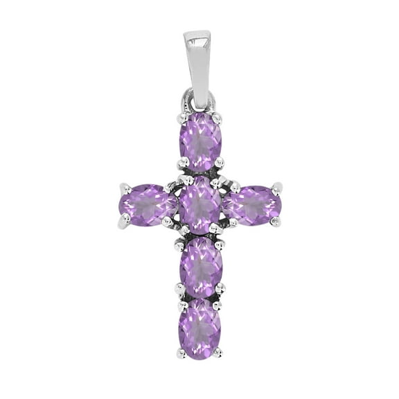 6X4mm Oval Pink Amethyst 925 Sterling Silver Women Religious Cross Pendant Jewelry
