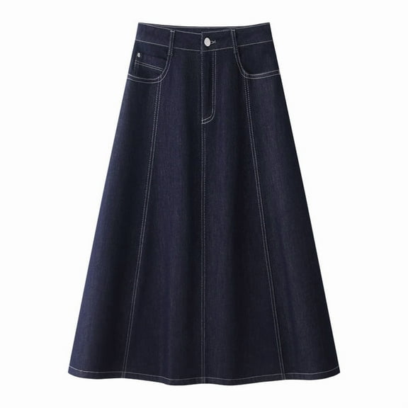 A Darker Blue Denim A-Line Skirt for Women, 2025 New Flared Mid-Length Swing Skirt, Loose Fit Flowy Drop Waist Skirt