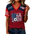 thumbnail image 2 of Womens Raglan Sleeve Soccer Shirt, Patriotic USA Flag Printed Short Sleeve Athletic Jerseys, Deep Red L, 2 of 4