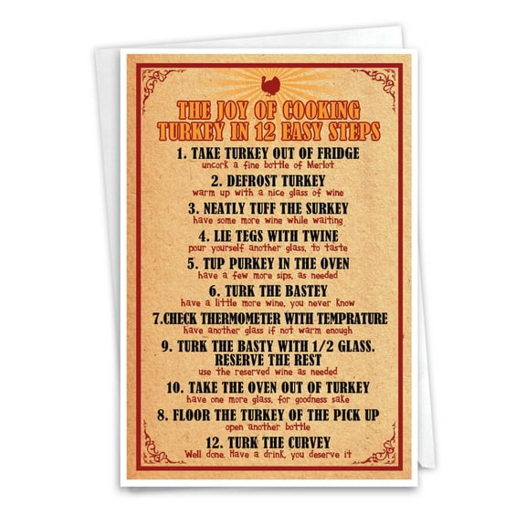 NobleWorks Funny Thanksgiving Greeting Card with 5 x 7 Inch Envelope (1 Card) Twelve Step Turkey 3508