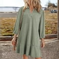 thumbnail image 2 of HAJWOH Denim Dress for Women Fashion Fall Casual Babydoll 2025 V Neck 3/4 Puff Sleeve Jean Dresses Green L, 2 of 6