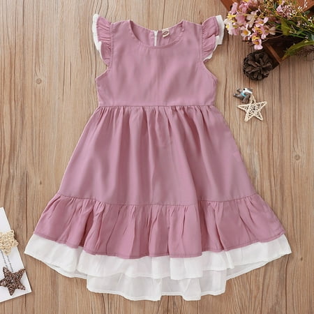 

Dyfzdhu Girls Dress Girls Child Fly Sleeve Solid Ruffles Dresses Princess Dress