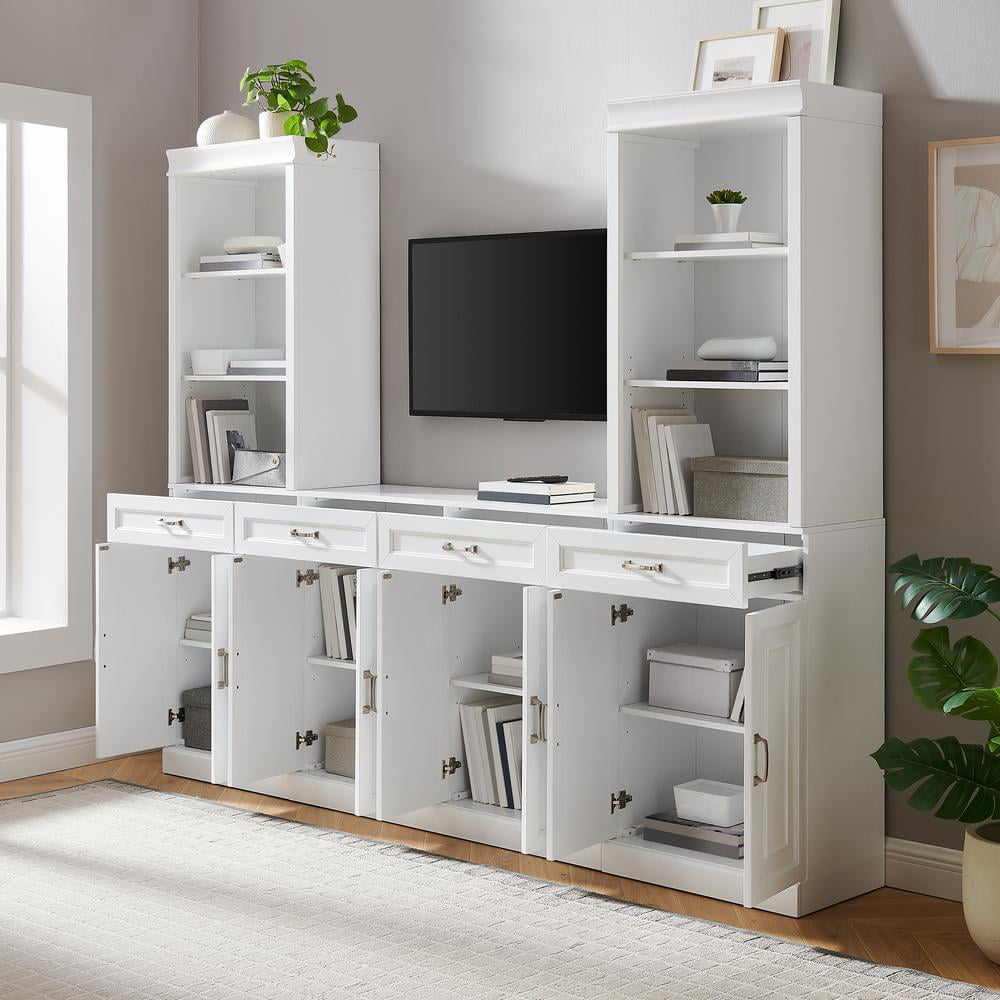 Crosley Furniture Stanton 3-Piece Wood Sideboard & Storage Bookcase Set in White