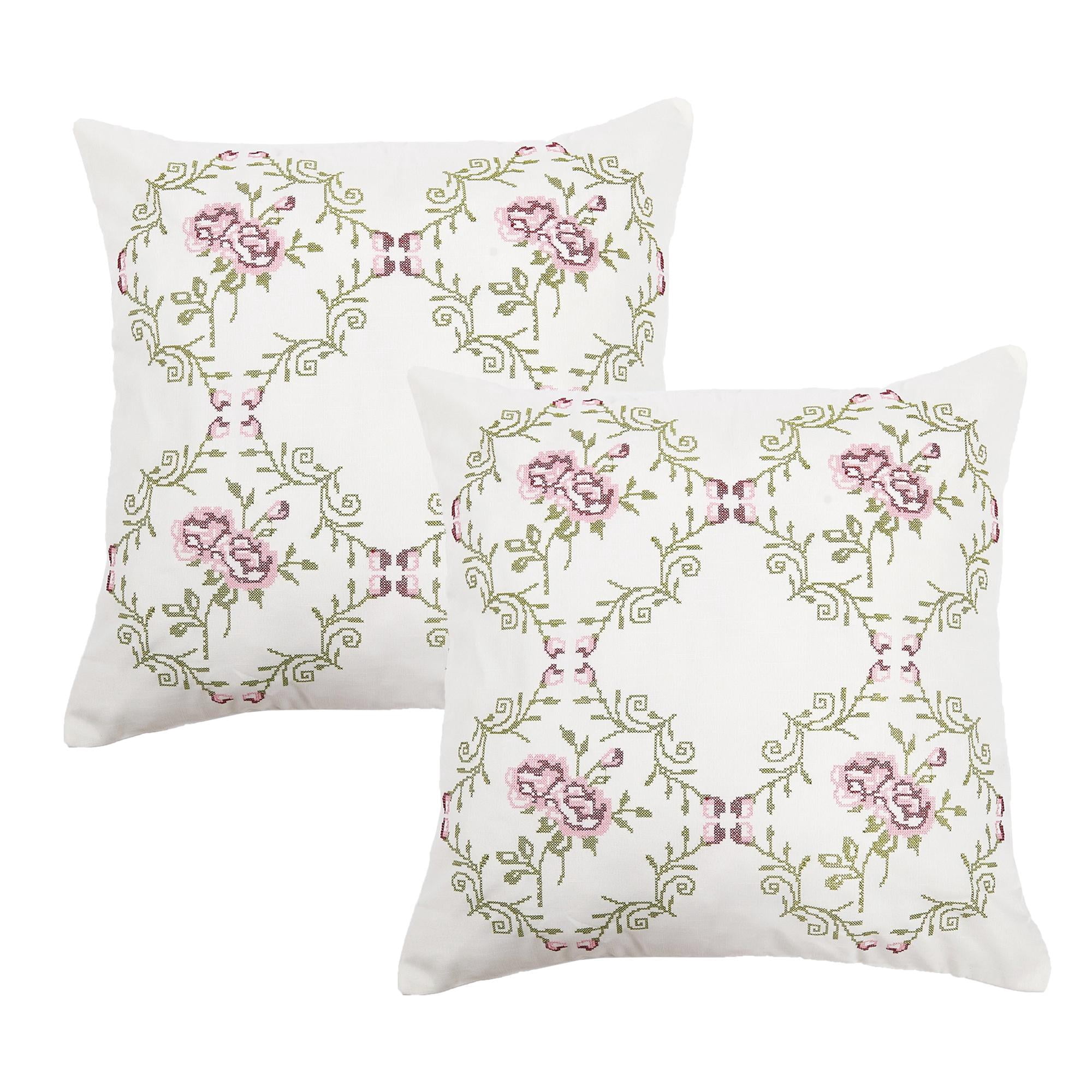 Home Soft Things Embroidery Canvas Throw Pillow Cover Pillow Case 2 Piece Set - Rose - Light Pink - 20" x 20"