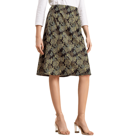 Moomaya Printed A-Line Skirt For Women, Elastic Waist Midi Length Formal Look Skirt