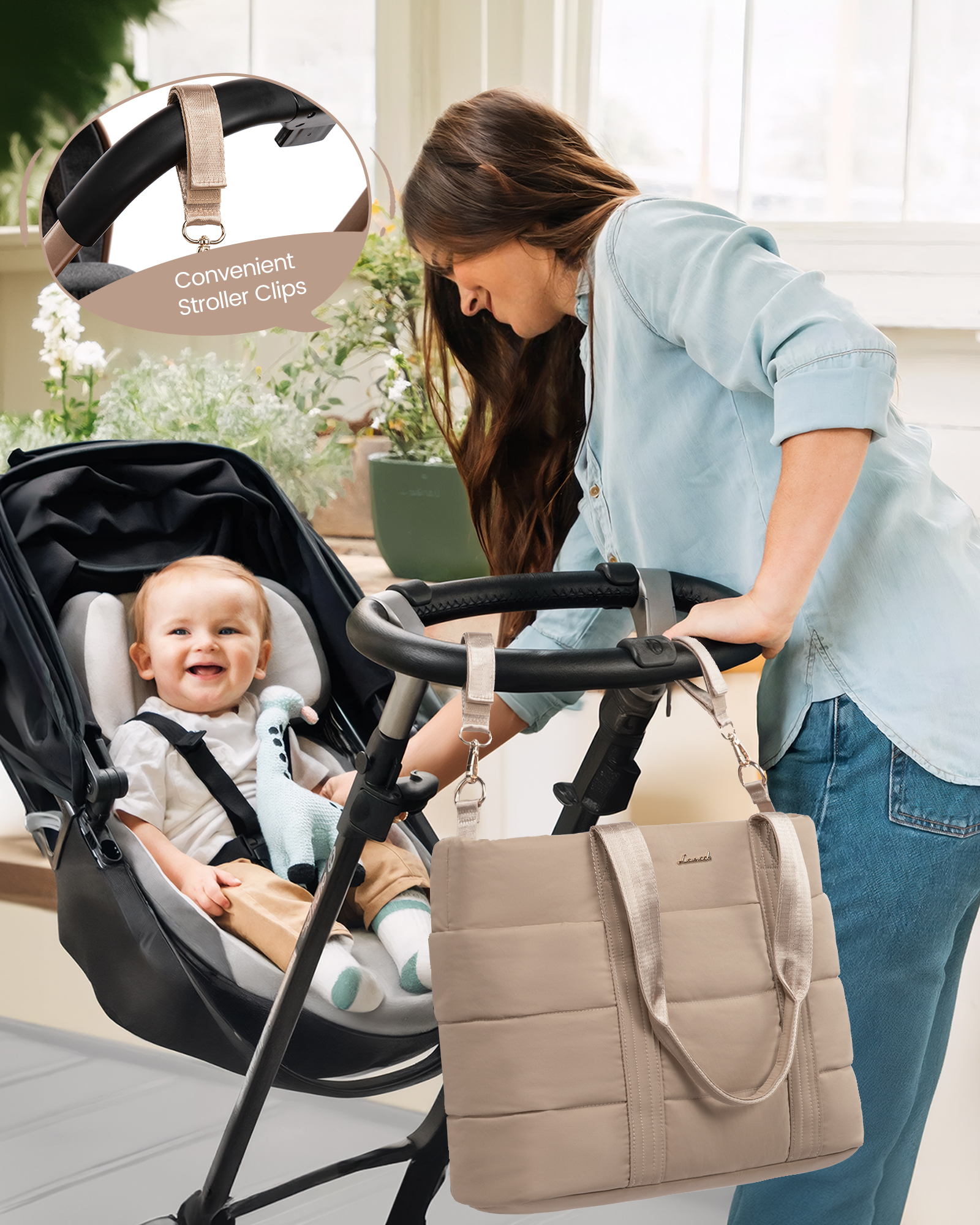 Lovevook Diaper Bag Tote,Fashion Mommy Tote Bag Work Travel Diaper Bag Fit up to 15.6inch Laptop Chic Puffer Fabric Soft & Comfortable