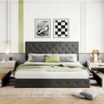 thumbnail image 3 of Sha Cerlin Dark Grey King Fabric Platform Bed Frame with 4 Storage Drawers & Adjustable Headboard, Adult, 3 of 8