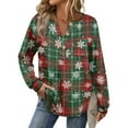 thumbnail image 2 of Stichou Womens Snowflakes Shirts Flannel Long Sleeve Button Down Henley Shirts Dressy Casual Fall Ladies Tops and Blouses Army Green S, 2 of 4