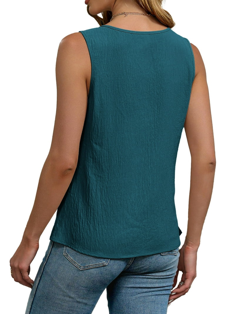 Fantaslook Chiffon Tank Tops for Women, Keyhole Pleated Sleeveless