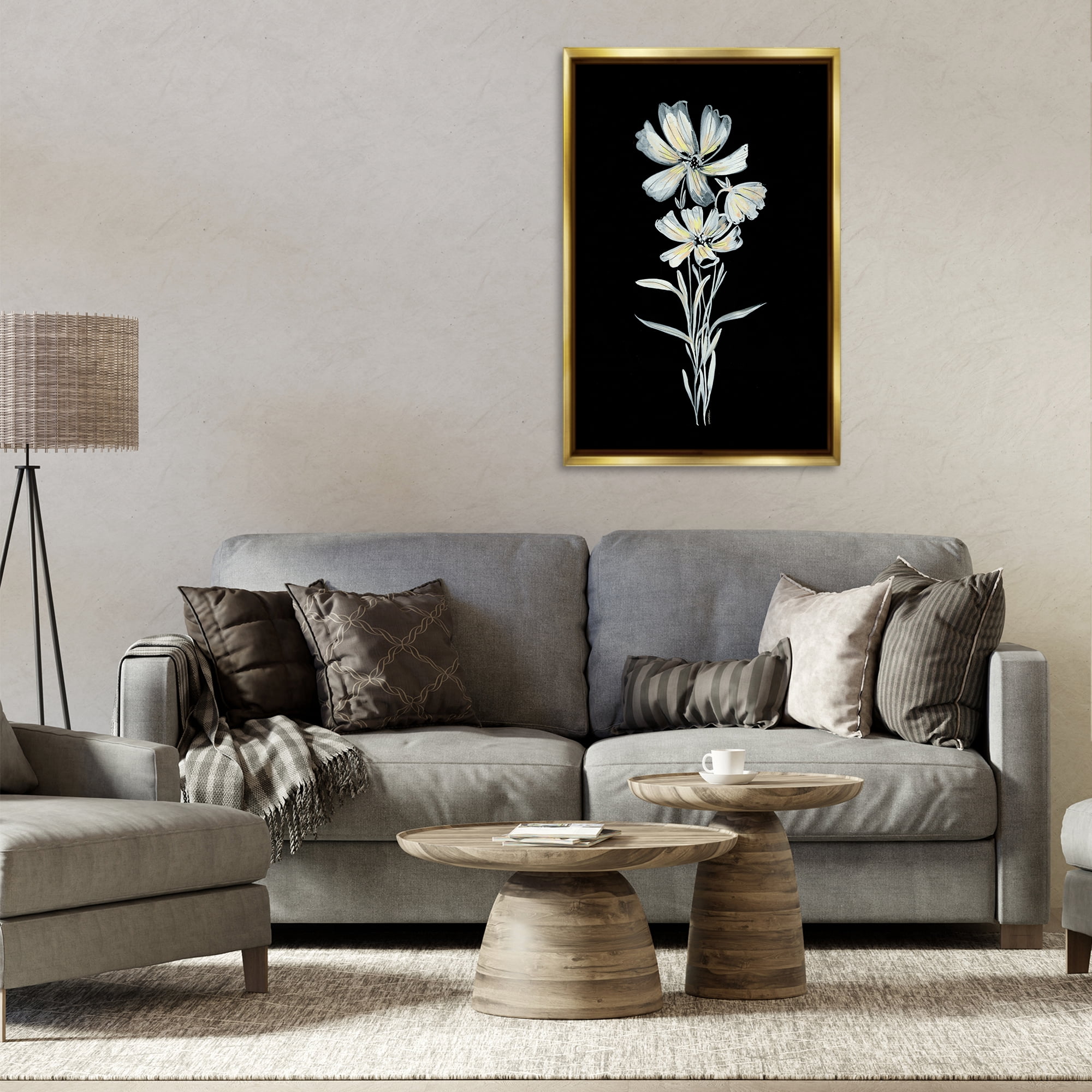 Stupell Industries Tall Floral Stems Plants & Flowers Painting Gold Floater Framed Canvas Art Print Wall Art, 21 x 31