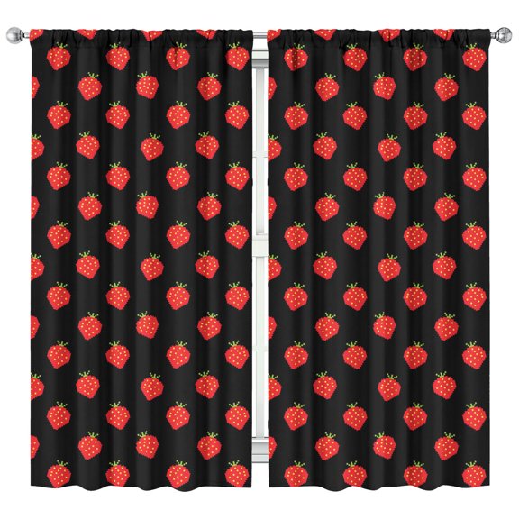 Nursery Curtains Boys Girls Kids Strawberry Fruit Art Black Print Pattern Window Drapes for Living Bedroom Playroom Room Decor Rod Pocket 42x84 Inch 2 Panels